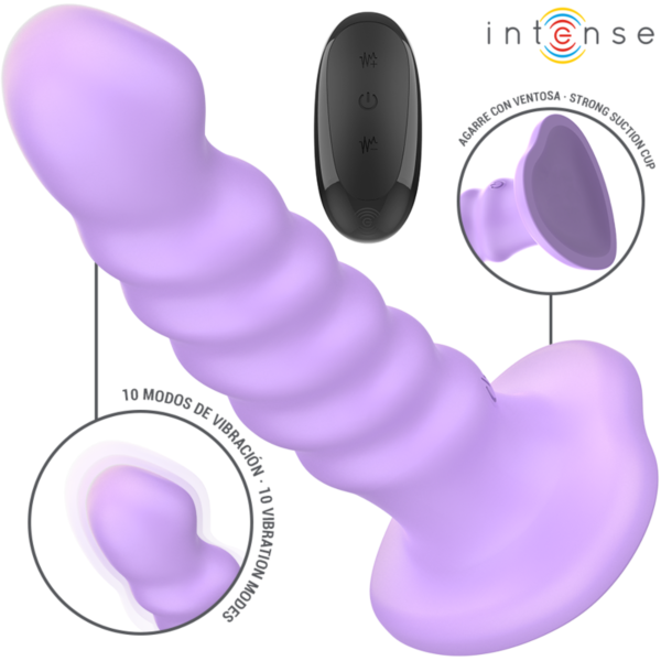 Vibromasseur Intense Brenda de couleur violette, avec base ventouse et télécommande