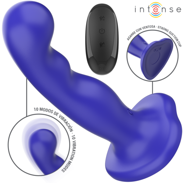 Vibromasseur Intense Shorty bleu avec relief de ventouses et ventouse à la base