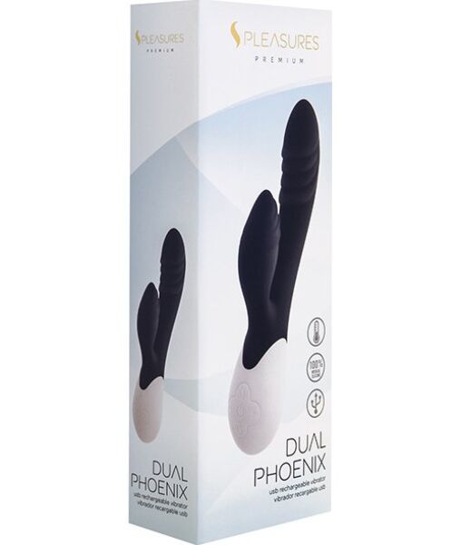 Vibromasseur rabbit S Pleasures Dual Phoenix noir, avec son bras pour le clitoris