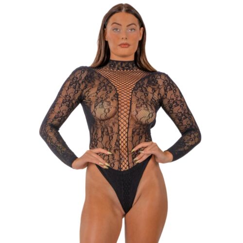 Body en Dentelle Lace Haut Col avec Découpes Provocantes