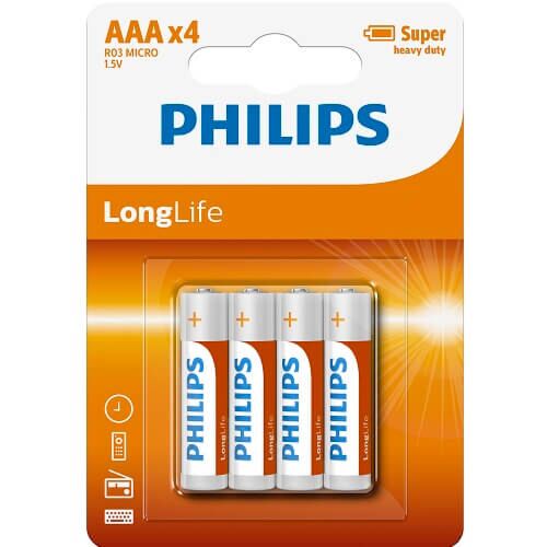 Piles AAA Philips Zinc Carbon 4 Pack