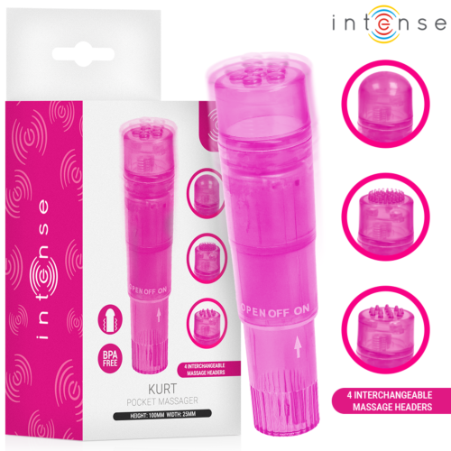 Mini vibromasseur INTENSE KURT rose à 4 têtes interchangeables