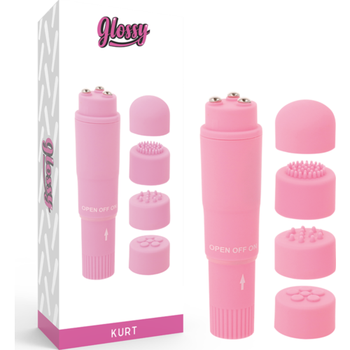Mini vibrateur GLOSSY Pocket Kurt avec quatre têtes