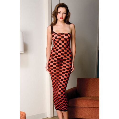 VESTIDO ROJO C/CUADROS NEGROS