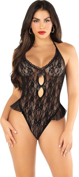 Body Leg Avenue Lazos y Volantes Negro Talla Única