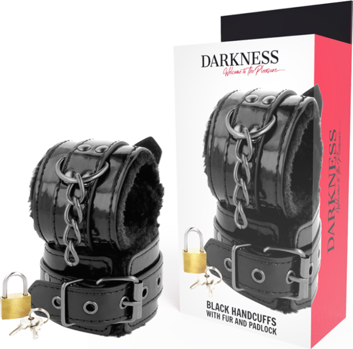 Menottes DARKNESS ajustables en PVC leather avec cadenas