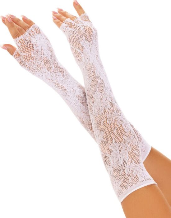 Guantes Sin Dedos Leg Avenue Floral Blanco Elegantes