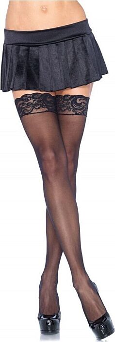 Leg avenue medias negras con encaje superior