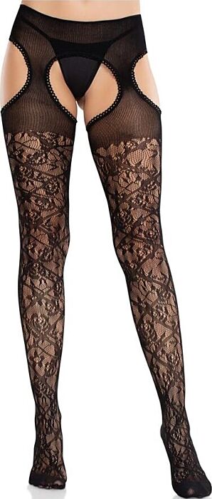 Medias Leg Avenue Floral con Ligas Negros