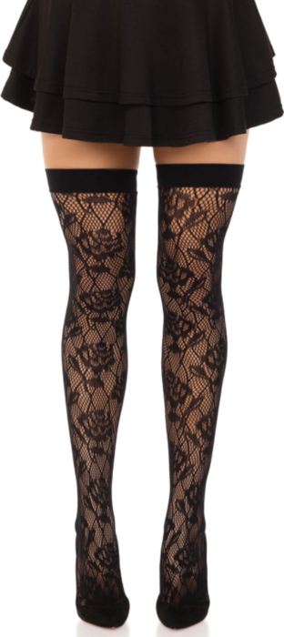 Medias Leg Avenue Rosas Silvestres Negro - Sexy