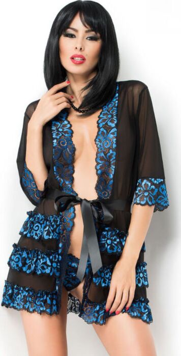 Pegnoir Azul & Negro Chilirose CR 3837 Elegante Pegnoir Azul & Negro Chilirose CR 3837 Elegante