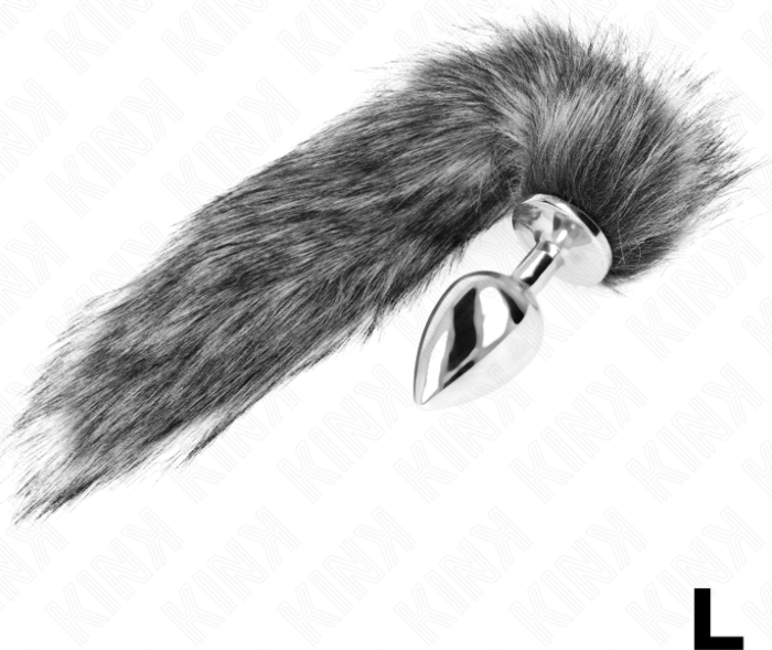 Plug Anal KINK L Plateado con Cola Sintética Plug Anal KINK L Plateado con Cola Sintética