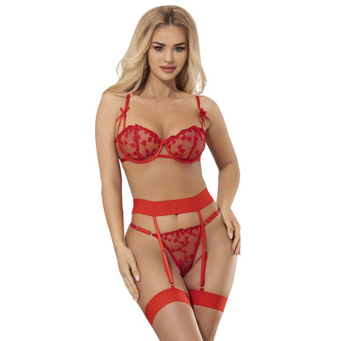 SUBBLIME - 954321 HEART PRINT BRA + THONG + GARTER BELT RED S/M SUBBLIME - 954321 HEART PRINT BRA + THONG + GARTER BELT RED S/M