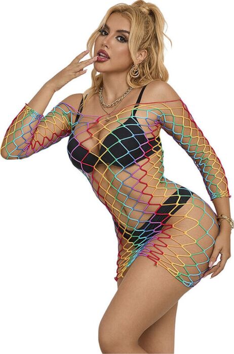 Vestido Rejilla Sublime Arcoiris Manga Larga