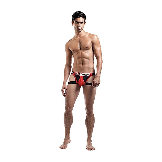 Homme puissance jock string poche noir et rouge